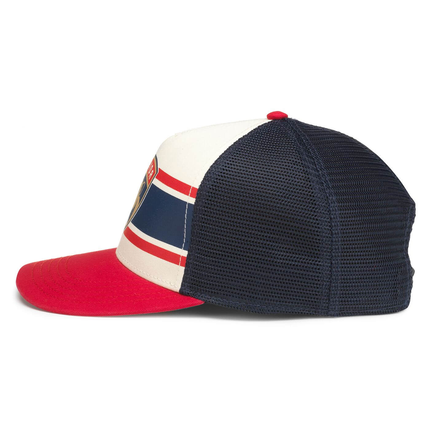 Florida Panthers Hats: Red/White/Navy Snapback Trucker Hat - Side