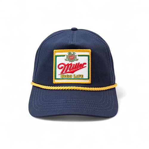 AMERICAN NEEDLE Miller High Life Beer Adjustable Snapback Baseball Hat (23008B-MHL-WHKL) Navy/Gold