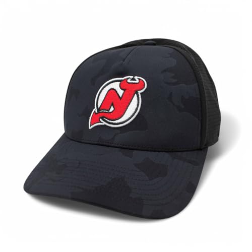 AMERICAN NEEDLE Officially Licensed NHL Super TECH Valin Performance MESH Snapback, National Hockey League New Jersey Devils Team HAT, Black Multicam CAMO Print, Authentic, New
