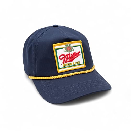 AMERICAN NEEDLE Miller High Life Beer Adjustable Snapback Baseball Hat (23008B-MHL-WHKL) Navy/Gold