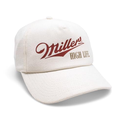 AMERICAN NEEDLE Officially Licensed Miller HIGH Life Beer Cap, Full Corduroy Snapback HAT, PI002A, Authentic Ivory