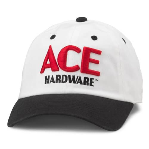 AMERICAN NEEDLE Ace Hardware Ballpark Adjustable Buckle Strap Baseball Hat, White/Black (20001A-ACEH-WHBL)