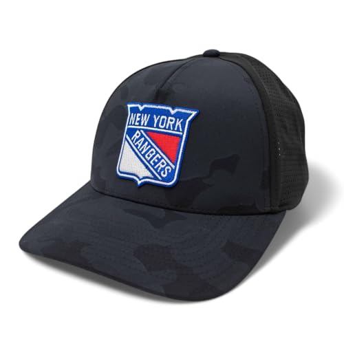 AMERICAN NEEDLE Officially Licensed NHL Super TECH Valin Performance MESH Snapback, National Hockey League New York Rangers Team HAT, Black Multicam CAMO Print, Authentic, New