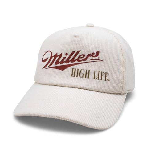 AMERICAN NEEDLE Officially Licensed Miller HIGH Life Beer Cap, Full Corduroy Snapback HAT, PI002A, Authentic Ivory