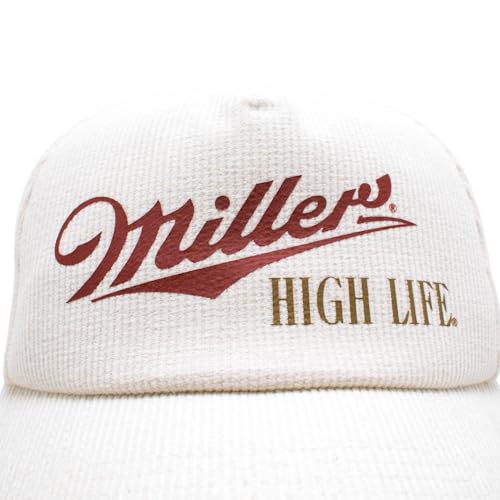 AMERICAN NEEDLE Officially Licensed Miller HIGH Life Beer Cap, Full Corduroy Snapback HAT, PI002A, Authentic Ivory