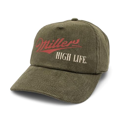 AMERICAN NEEDLE Officially Licensed Miller HIGH Life Beer Cap, Full Corduroy Snapback HAT, PI002A, Authentic Olive