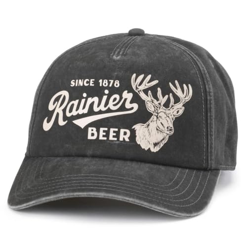 AMERICAN NEEDLE Unisex Rainier Beer Mallard Foamy Adjustable Snapback Baseball Hat (25002A-RAINIER-BLK)