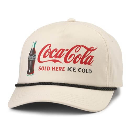 AMERICAN NEEDLE Officially Licensed Coca-Cola Canvas Cappy Rope Hat, Ivory, Snapback Adjustable Closure, New