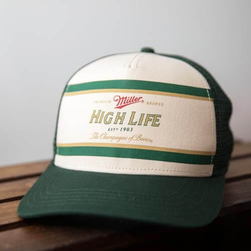 AMERICAN NEEDLE Miller High Life Sinclair Adjustable Snapback Trucker Hat, Dark Green Ivory (MHL-DGRN)