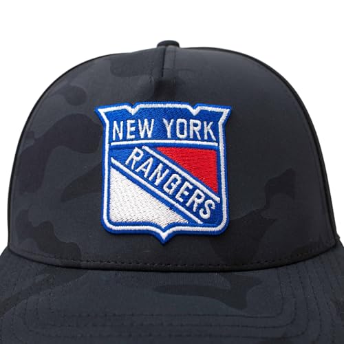 AMERICAN NEEDLE Officially Licensed NHL Super TECH Valin Performance MESH Snapback, National Hockey League New York Rangers Team HAT, Black Multicam CAMO Print, Authentic, New