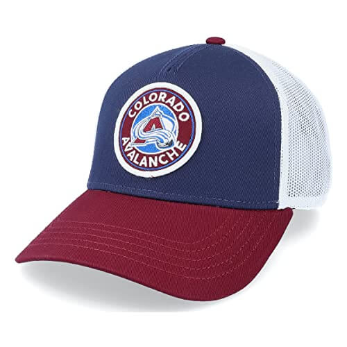 AMERICAN NEEDLE Hockey Team Logo Valin Mesh Back Adjustable Snapback Trucker Hat (Colorado Avalanche (White/Navy/Maroon))