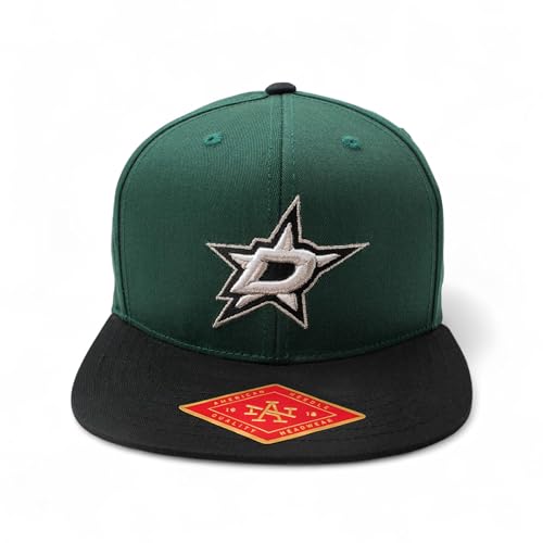 AMERICAN NEEDLE Officially Licensed NHL Dallas Stars Team Hat, Embroidered Logo, Flat Brim, Snapback Green/Black