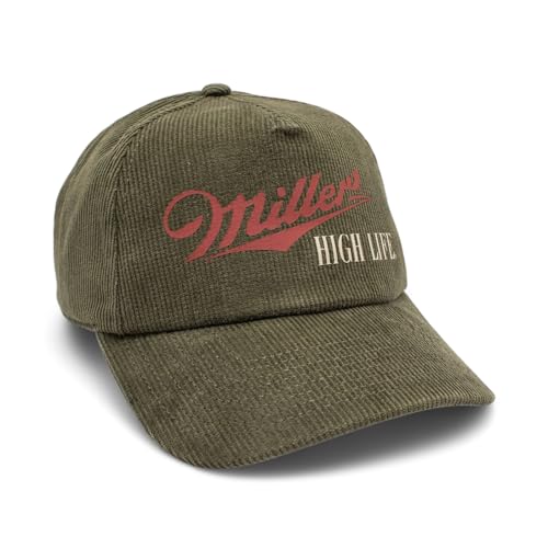 AMERICAN NEEDLE Officially Licensed Miller HIGH Life Beer Cap, Full Corduroy Snapback HAT, PI002A, Authentic Olive