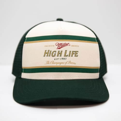 AMERICAN NEEDLE Miller High Life Sinclair Adjustable Snapback Trucker Hat, Dark Green Ivory (MHL-DGRN)