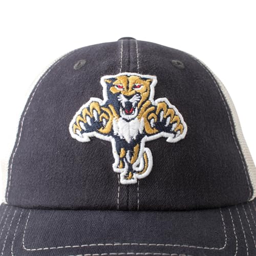 AMERICAN NEEDLE Officially Licensed NHL Hockey Orville Team Hat, Distressed, Dad Cap, Adjustable, Authentic New (Florida Panthers (Navy/Stone))