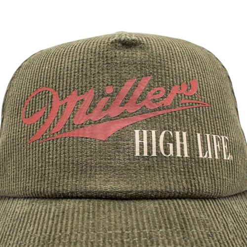 AMERICAN NEEDLE Officially Licensed Miller HIGH Life Beer Cap, Full Corduroy Snapback HAT, PI002A, Authentic Olive