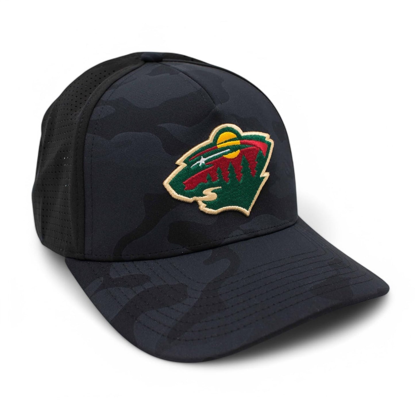 AMERICAN NEEDLE Officially Licensed NHL Super TECH Valin Performance MESH Snapback, National Hockey League Minnesota Wild Team HAT, Black Multicam CAMO Print, Authentic, New