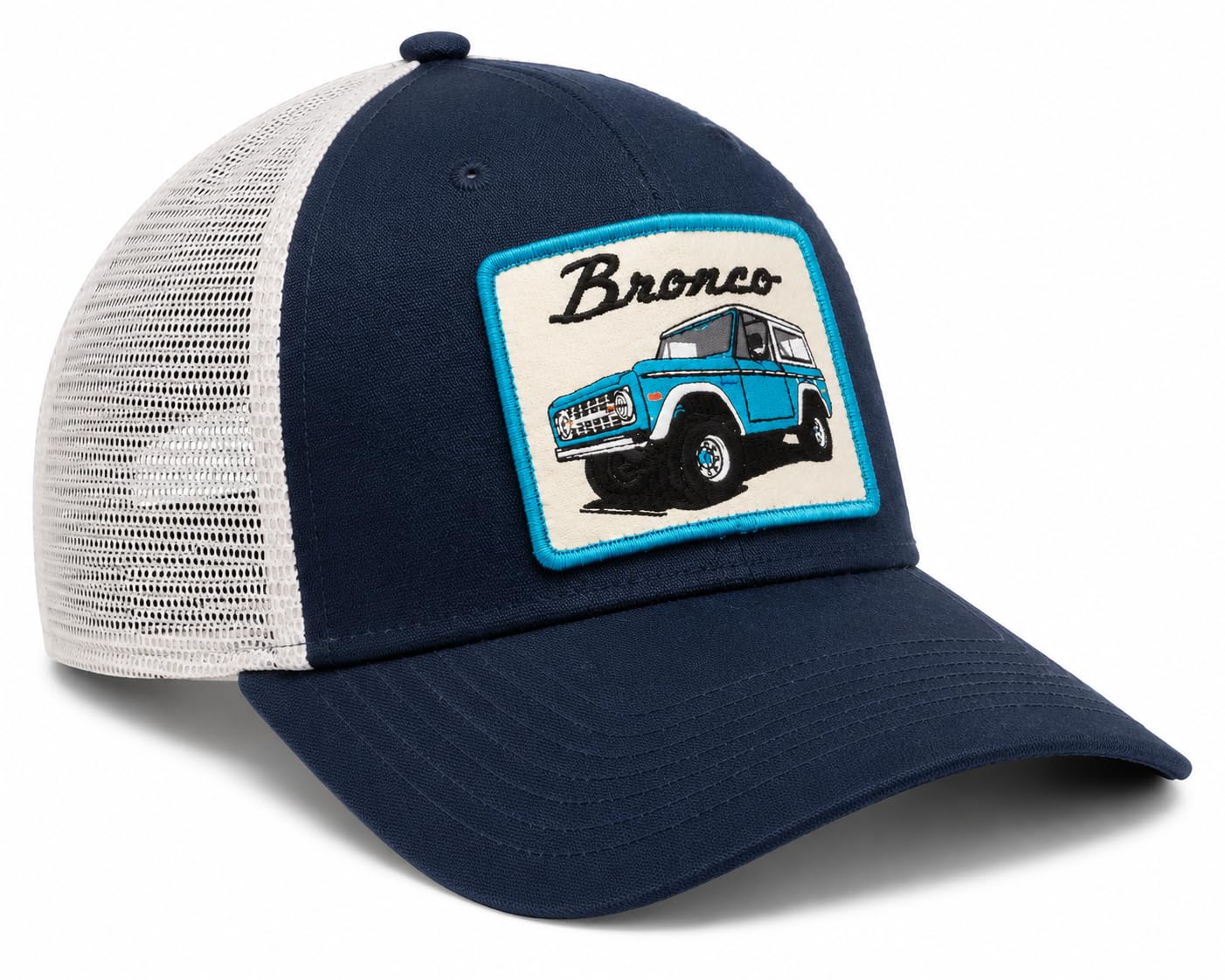 AMERICAN NEEDLE Ford Bronco Truck Adjustable Snapback Trucker Baseball Hat (42960A-BRONCO-INVY) Ivory/Navy