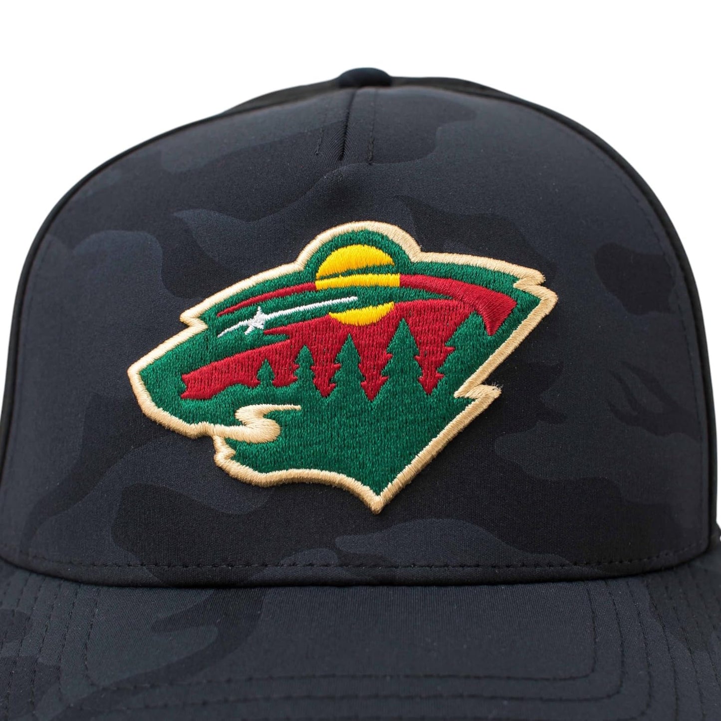 AMERICAN NEEDLE Officially Licensed NHL Super TECH Valin Performance MESH Snapback, National Hockey League Minnesota Wild Team HAT, Black Multicam CAMO Print, Authentic, New