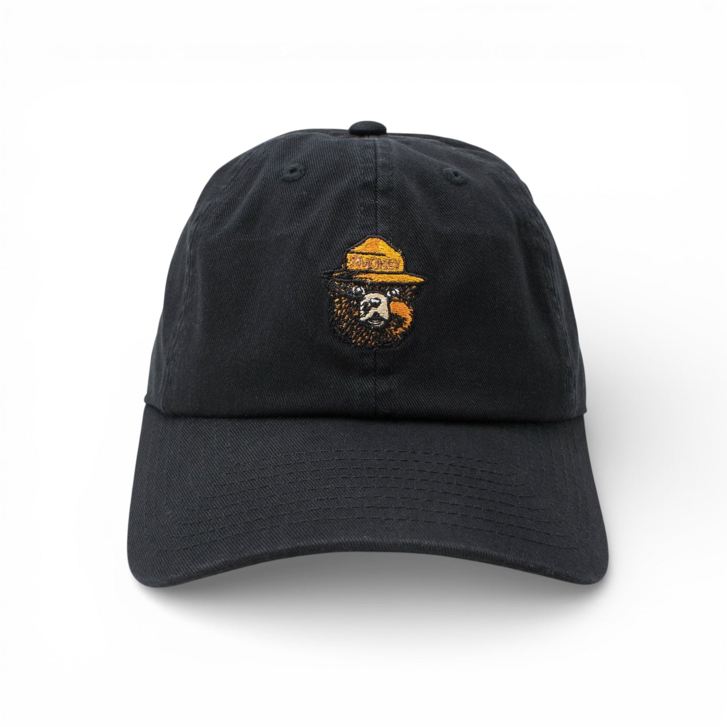 AMERICAN NEEDLE Smokey Bear Adjustable Buckle Strap Baseball Hat, Washed Micro Slouch Collection, Black (PI023A-SMOKEY-BLK)