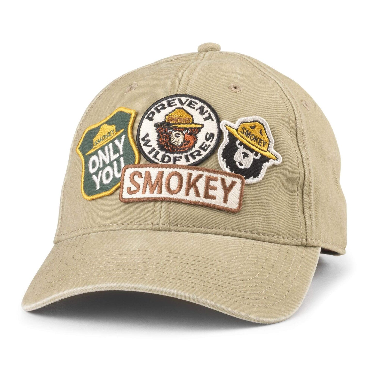AMERICAN NEEDLE Smokey The Bear Iconic Buckle Strap Baseball Hat, Light Khaki (43910A-SMOKEY-LTKH)