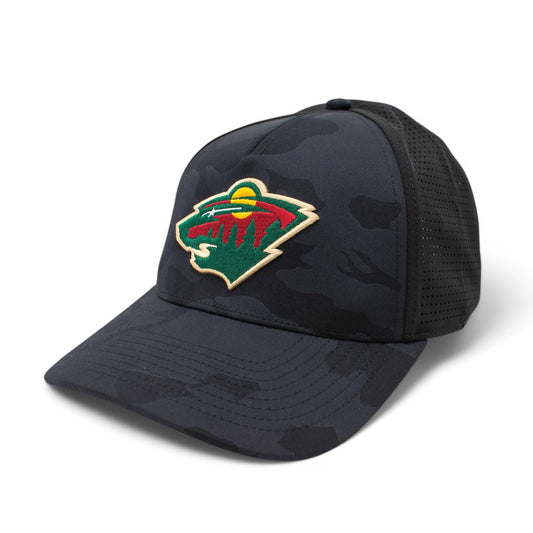 AMERICAN NEEDLE Officially Licensed NHL Super TECH Valin Performance MESH Snapback, National Hockey League Minnesota Wild Team HAT, Black Multicam CAMO Print, Authentic, New