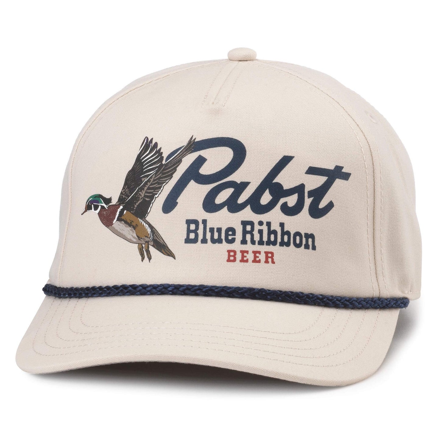 AMERICAN NEEDLE Pabst Blue Ribbon Canvas Cappy Adjustable Snapback Baseball Hat, Ivory (23005A-PBC-IVOR)