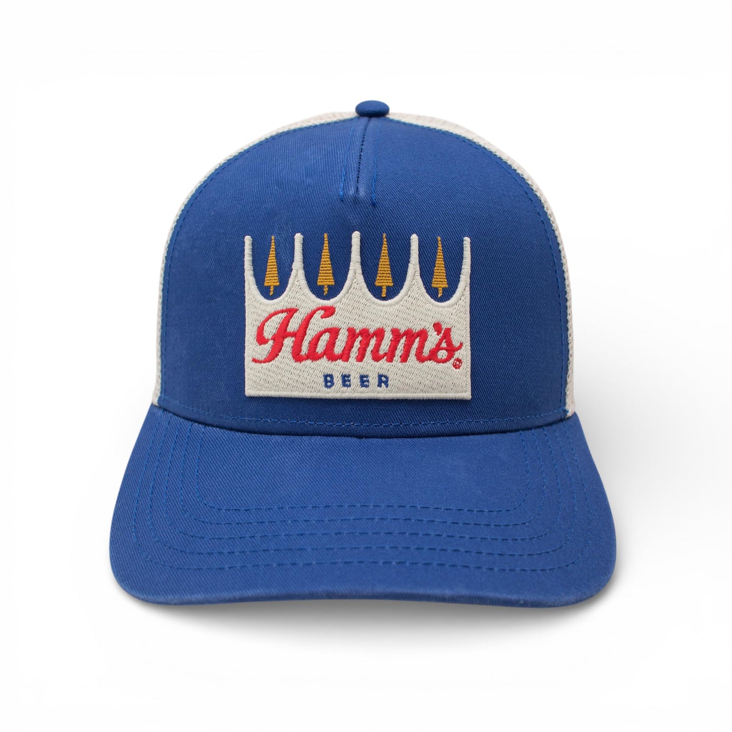 AMERICAN NEEDLE Hamm's Beer Valin Adjustable Snapback Trucker Baseball Hat, Ivory White/Royal