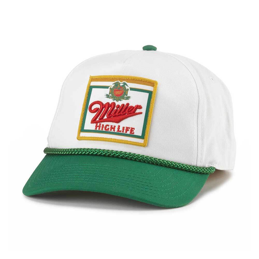 Miller High Life Hat: Green/White Adjustable Snapback Rope Hat | Beer