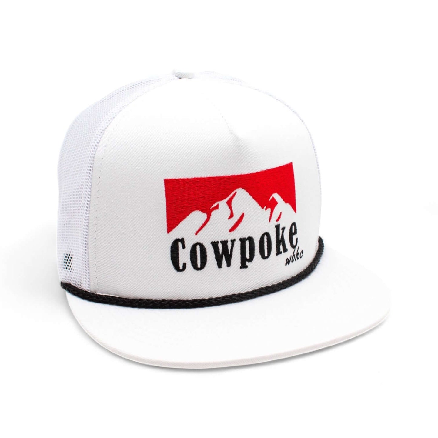 Whiskey Bent Hat Company Authentic 5-Panel Snapback Trucker Hat - Cowboy Killer 2.0 Cowpoke Embroidered Logo White
