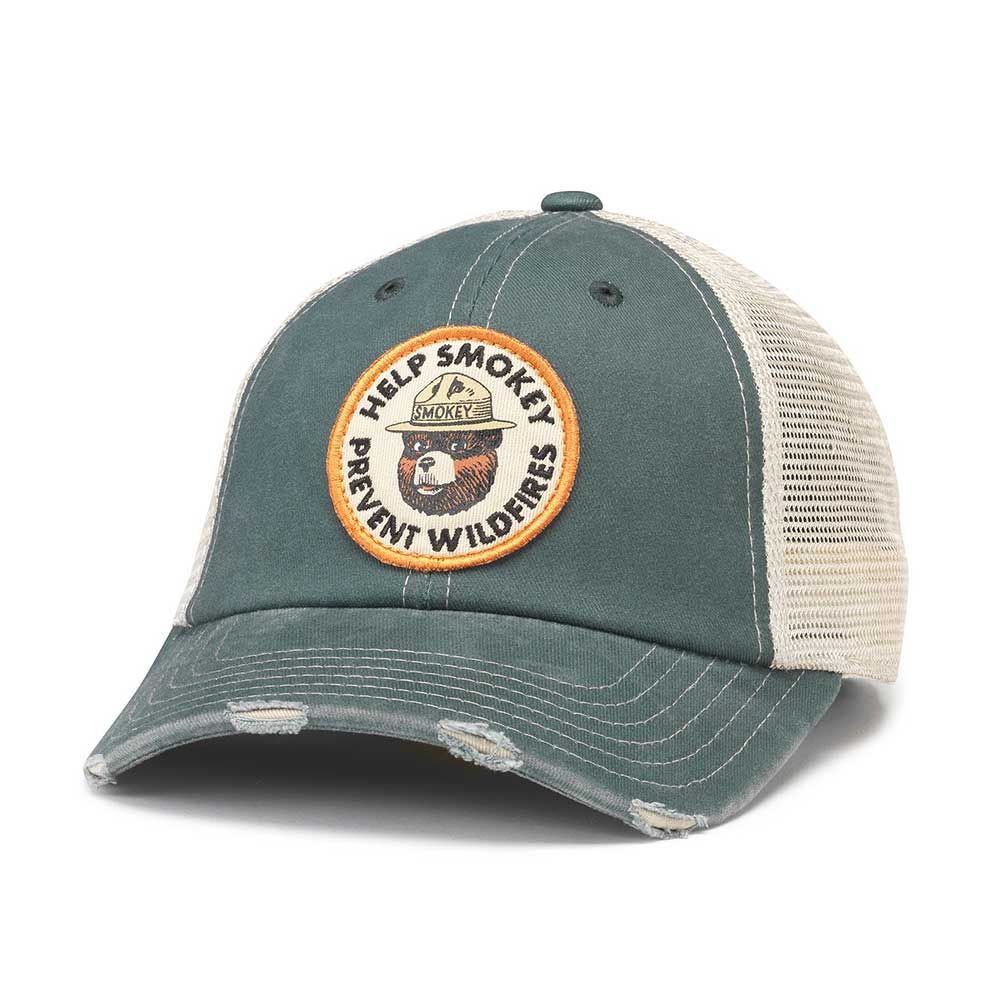 Smokey Bear Hats: Green/Ivory Snapback Distressed Hat | Vintage