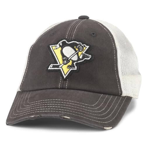 AMERICAN NEEDLE Officially Licensed NHL Hockey Orville Team Hat, Distressed, Dad Cap, Adjustable, Authentic New (Pittsburgh Penguins (Black/Stone))