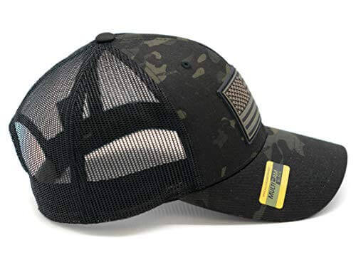 Black Multi Cam American Flag Camo Trucker Hat Side ShotAmerican-Flag-Hats--Black-Multicam-Snapback-Trucker-Hat-_-PVC-Patch-Black Side