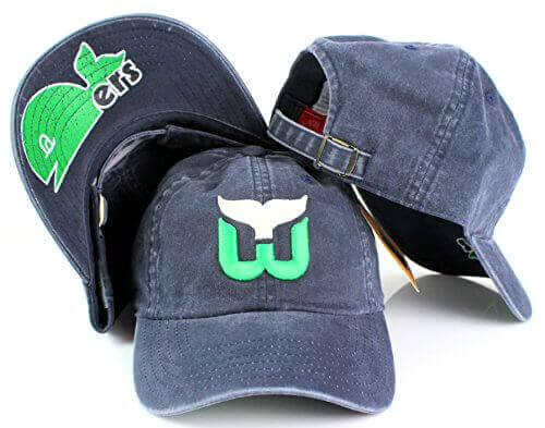 Hartford Whalers Hat: Navy Buckle Strap Baseball Hat | Retro Teams All