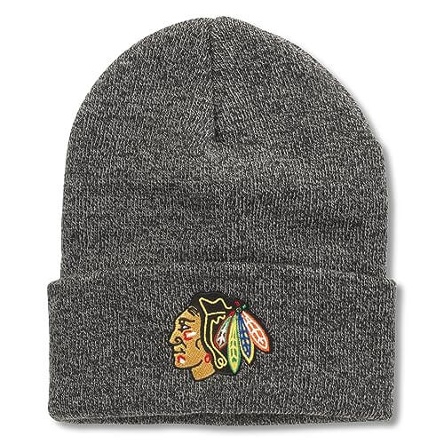 AMERICAN NEEDLE Officially Licensed NHL Hockey Team Logo Cap, Terrain Knit Beanie, Winter Hat, Authentic, New (Blackhawks (Heather Black)