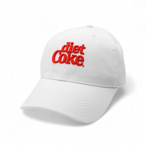 AMERICAN NEEDLE Officially Licensed Coca Cola Diet Coke Ballpark Dad Hat, Strapback Adjustable Closure, White/Red, New