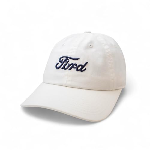 AMERICAN NEEDLE Ford Motor Co Classic Script Baseball Hat, White Navy, PI010D Adjustable New