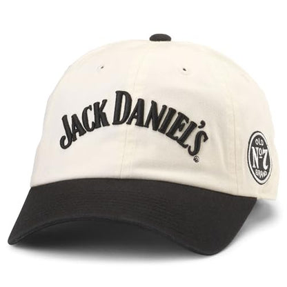 AMERICAN NEEDLE Jack Daniel's Whiskey Ballpark Adjustable Buckle Strap Baseball Hat, Ivory/Black (20001A-JACKD-IBLK)