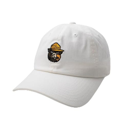 AMERICAN NEEDLE Smokey Bear Adjustable Buckle Strap Baseball Hat, Washed Micro Slouch Collection, White (PI023A-SMOKEY-WHT)