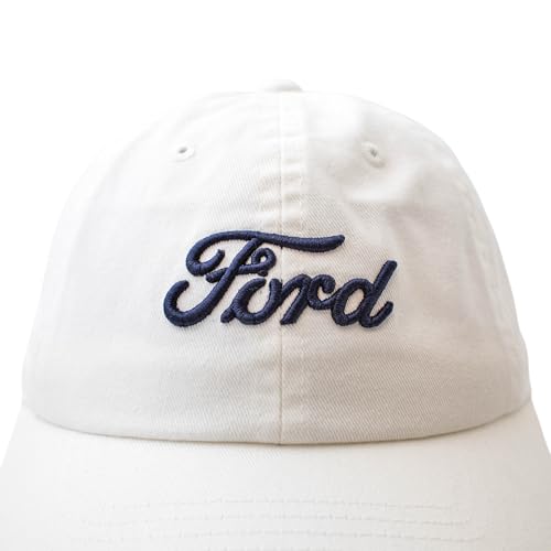 AMERICAN NEEDLE Ford Motor Co Classic Script Baseball Hat, White Navy, PI010D Adjustable New