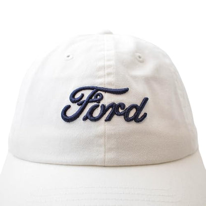 AMERICAN NEEDLE Ford Motor Co Classic Script Baseball Hat, White Navy, PI010D Adjustable New