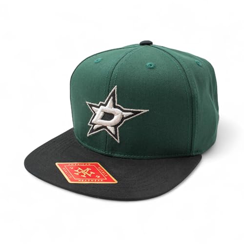 AMERICAN NEEDLE Officially Licensed NHL Dallas Stars Team Hat, Embroidered Logo, Flat Brim, Snapback Green/Black