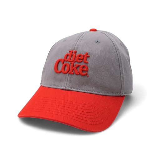AMERICAN NEEDLE Officially Licensed Coca Cola Diet Coke Ballpark Dad Hat, Strapback Adjustable Closure, Grey/Red, New