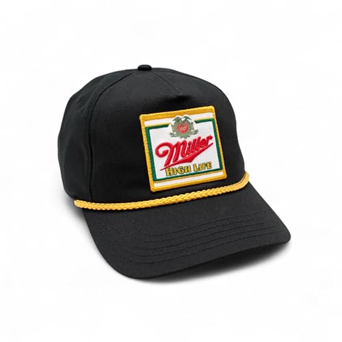 AMERICAN NEEDLE Miller High Life Beer Adjustable Snapback Baseball Hat (23008B-MHL-WHKL) Black/Gold
