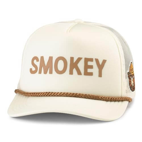 AMERICAN NEEDLE Smokey The Bear Foamy Roscoe Snapback Baseball Hat, Ivory (24007A-SMOKEY-IVOR)