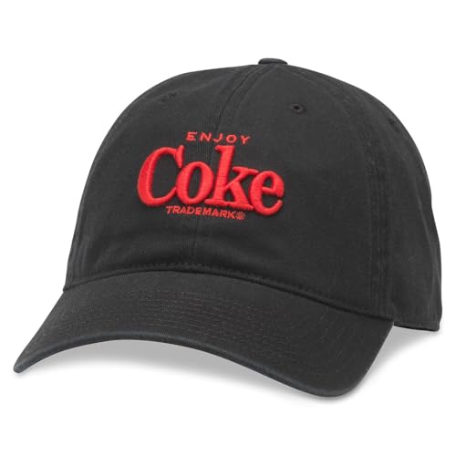 AMERICAN NEEDLE Officially Licensed Coca Cola Enjoy Coke Ballpark Dad Hat, Strapback Adjustable Closure, Black/Red, New