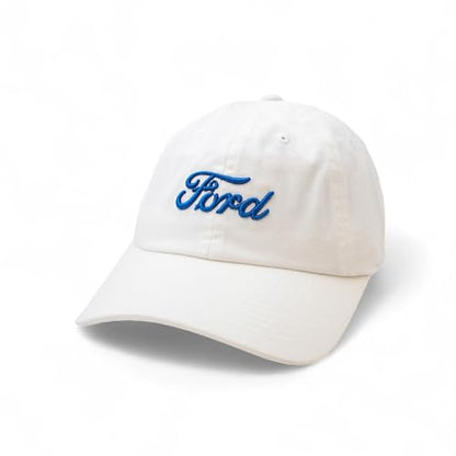 AMERICAN NEEDLE Ford Motor Co Classic Script Baseball Hat, White Royal, PI010C Adjustable New