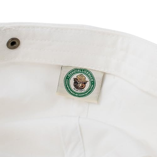 AMERICAN NEEDLE Smokey Bear Adjustable Buckle Strap Baseball Hat, Washed Micro Slouch Collection, White (PI023A-SMOKEY-WHT)