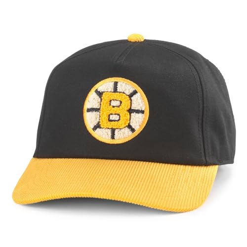 AMERICAN NEEDLE Boston Bruins NHL Burnett Adjustable Snapback Baseball Hat, Black/Gold (23020B-BBR-BLGD)