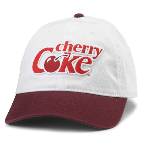 AMERICAN NEEDLE Officially Licensed Coca-Cola Cherry Coke Ballpark Dad Hat, White/Bordeaux, Strapback Adjustable, One Size, New